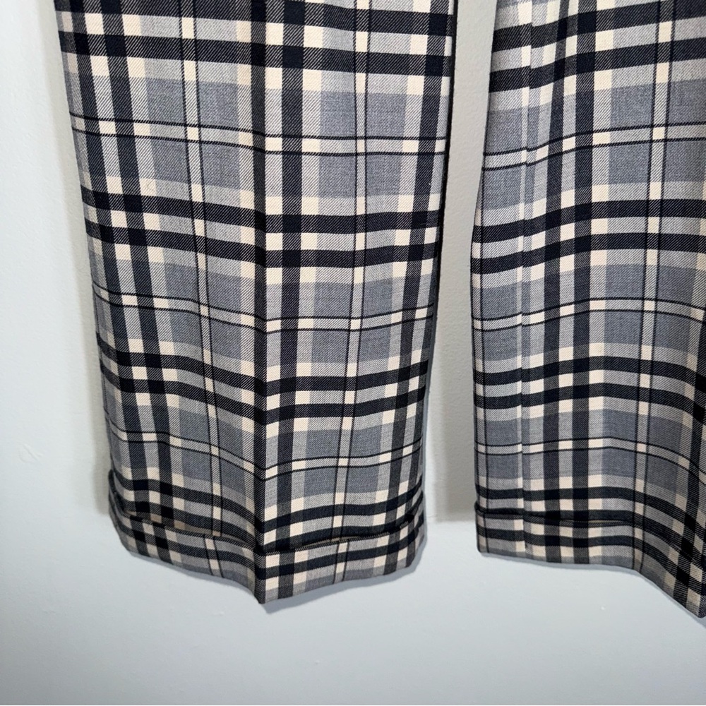 Pearl By Lela Rose Wide Leg Wool Blend Pants-Cuffed-Gray Black Plaid-Size 4 - Picture 4 of 9